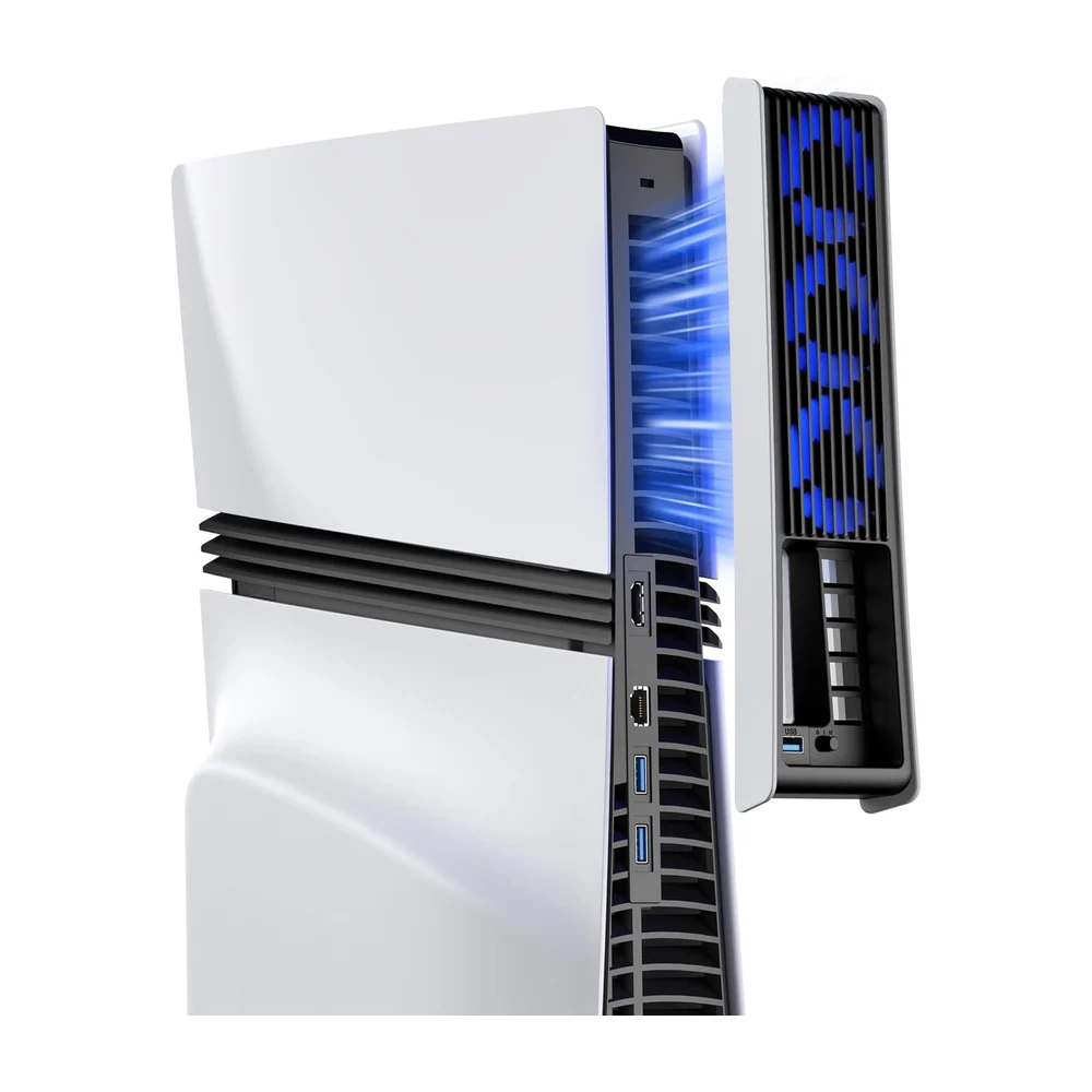 Efficient Cooling Accessories with 3 Fans, Quiet Cooler fan with Adjustable Speed, Smart Power On/Off, LED Light and USB3.0 Port for PS5 Pro Digital/Discs Edition