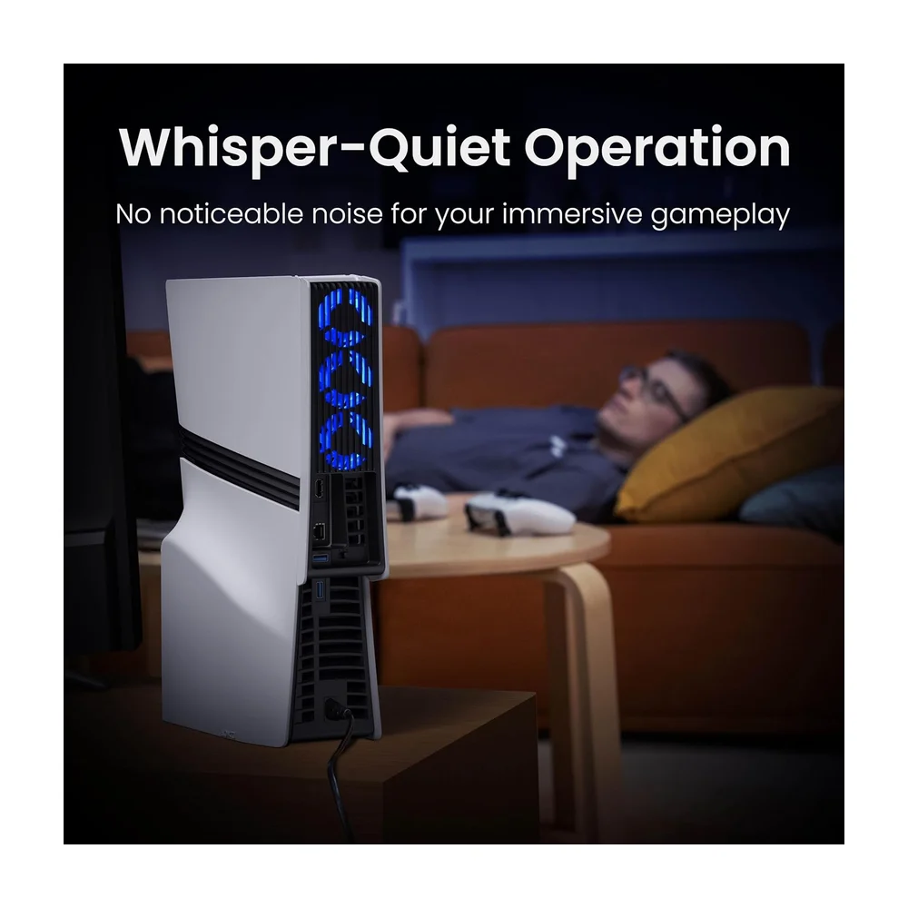 Efficient Cooling Accessories with 3 Fans, Quiet Cooler fan with Adjustable Speed, Smart Power On/Off, LED Light and USB3.0 Port for PS5 Pro Digital/Discs Edition
